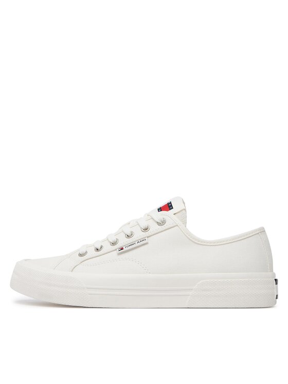 Classic White Canvas Low-Top Sneakers for Men by Tommy Jeans