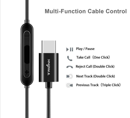 Trilink Metal Earphones Crystal Clear Sound USB-C Connector