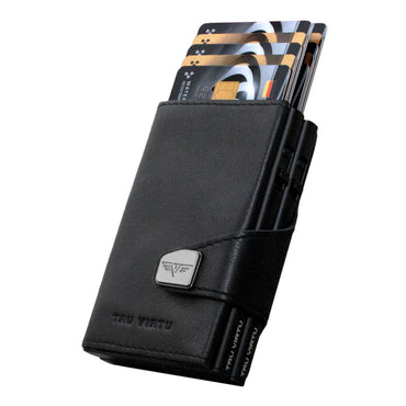 TRU VIRTU Nappa Black Leather RFID Blocking Click & Slide Double Wallet