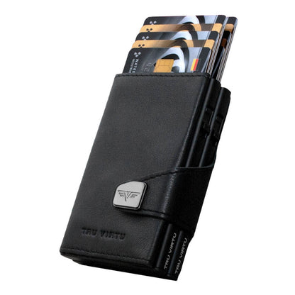 TRU VIRTU Nappa Black Leather RFID Blocking Click & Slide Double Wallet