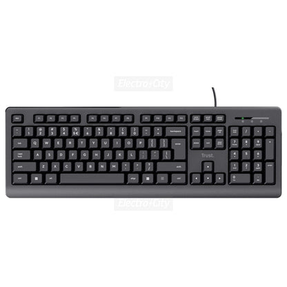 Trust Primo Full Size Wired Keyboard – Black, 104-Key, Spill-Resistant