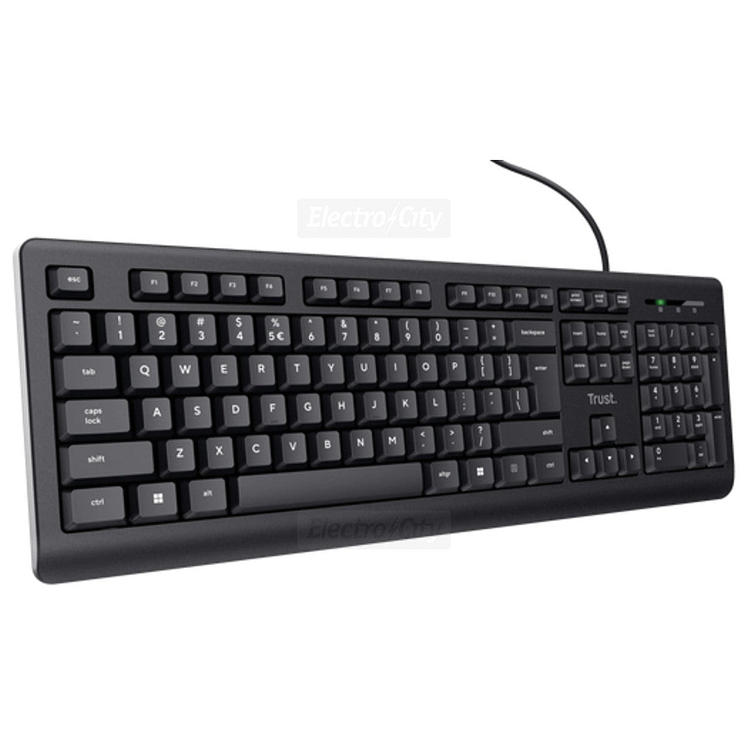 Trust Primo Full Size Wired Keyboard – Black, 104-Key, Spill-Resistant