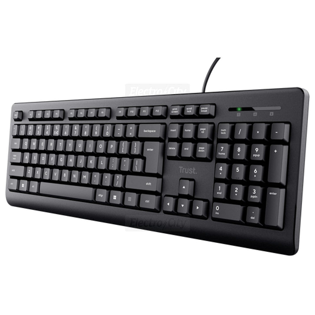 Trust Primo Full Size Wired Keyboard – Black, 104-Key, Spill-Resistant