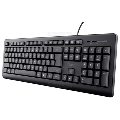 Trust Primo Full Size Wired Keyboard – Black, 104-Key, Spill-Resistant