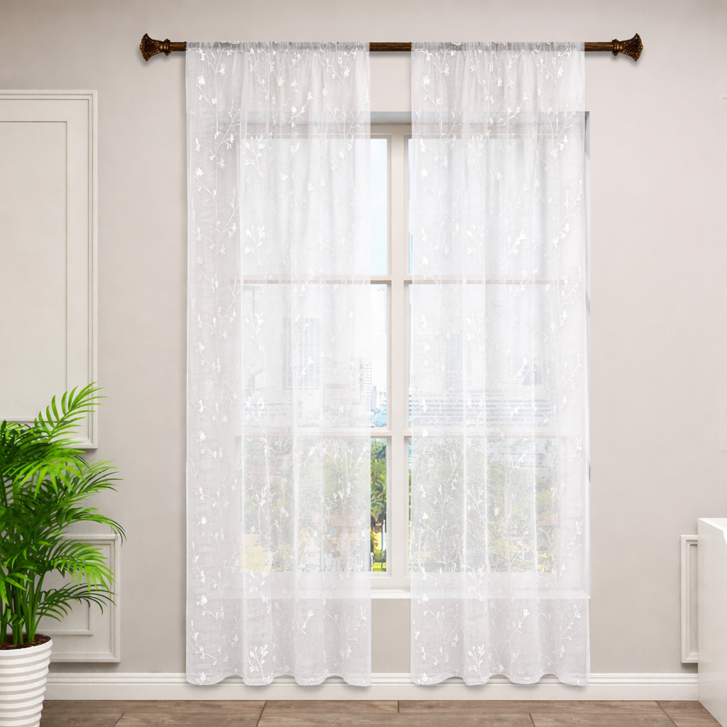 WOLTU  Linen-Style Semi-Transparent Living Curtain Set 140x225cm