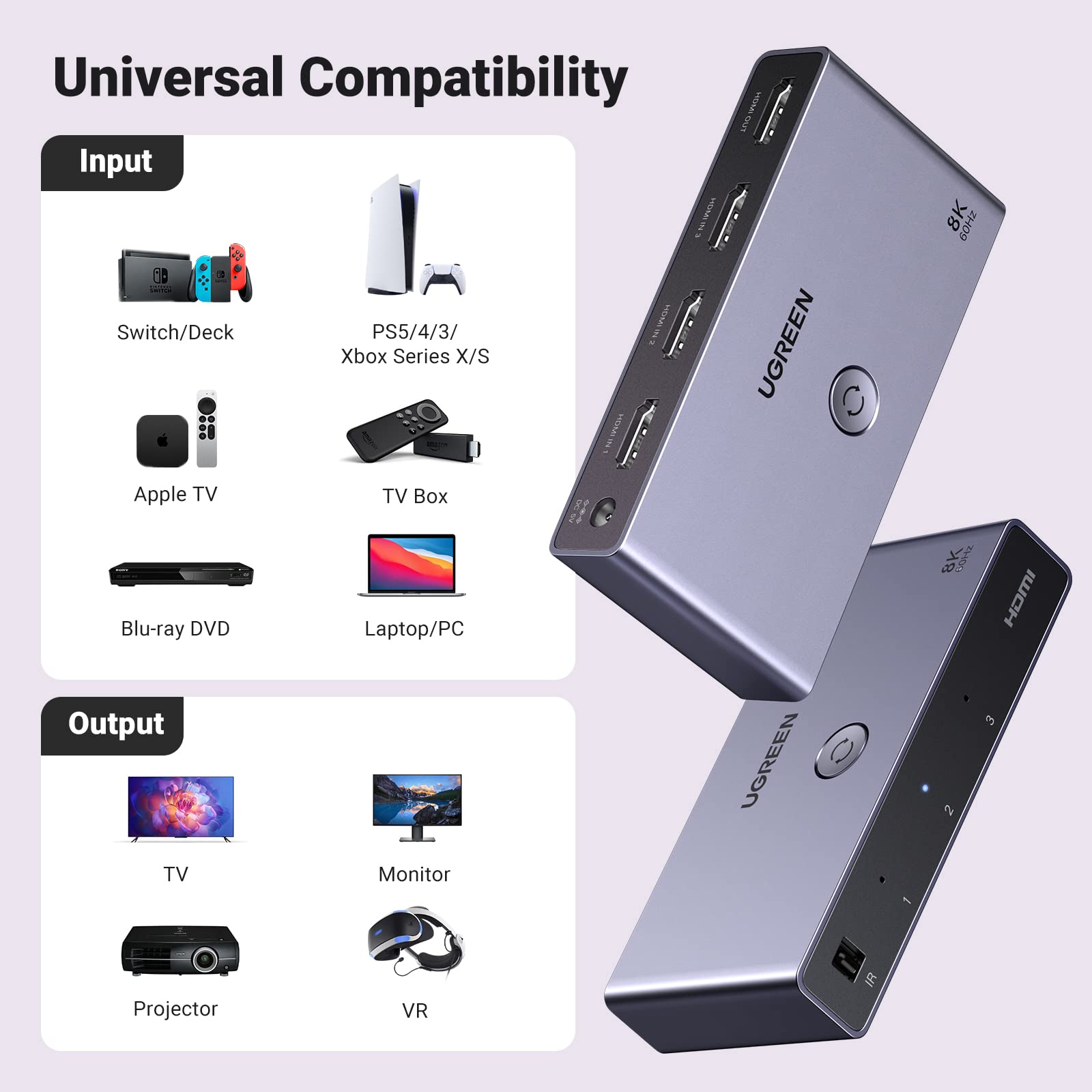 UGREEN 3-in-1 Out 4K@120Hz HDMI 2.1 Switch