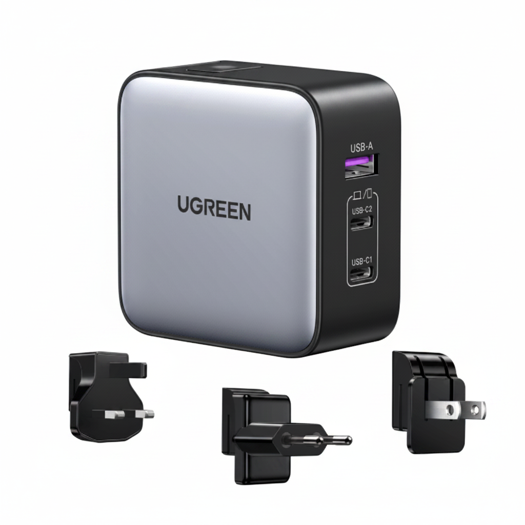 UGREEN Nexode 65W 3-Port GaN Travel Charger with US/UK/EU Plugs