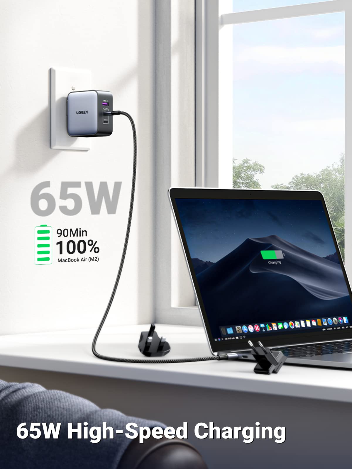 UGREEN Nexode 65W 3-Port GaN Travel Charger with US/UK/EU Plugs