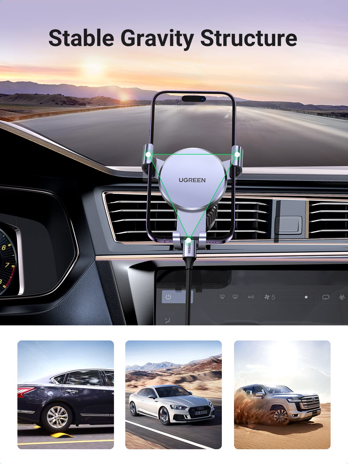 UGREEN Car Phone Holder Air Vent – Gravity Auto‑Clamp Universal Mount