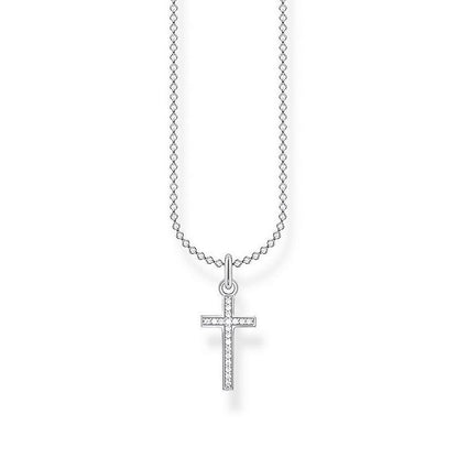 Thomas Sabo Sterling Silver Zirconia Pavé Cross Necklace - Adjustable 45cm Chain