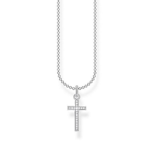 Thomas Sabo Sterling Silver Zirconia Pavé Cross Necklace - Adjustable 45cm Chain