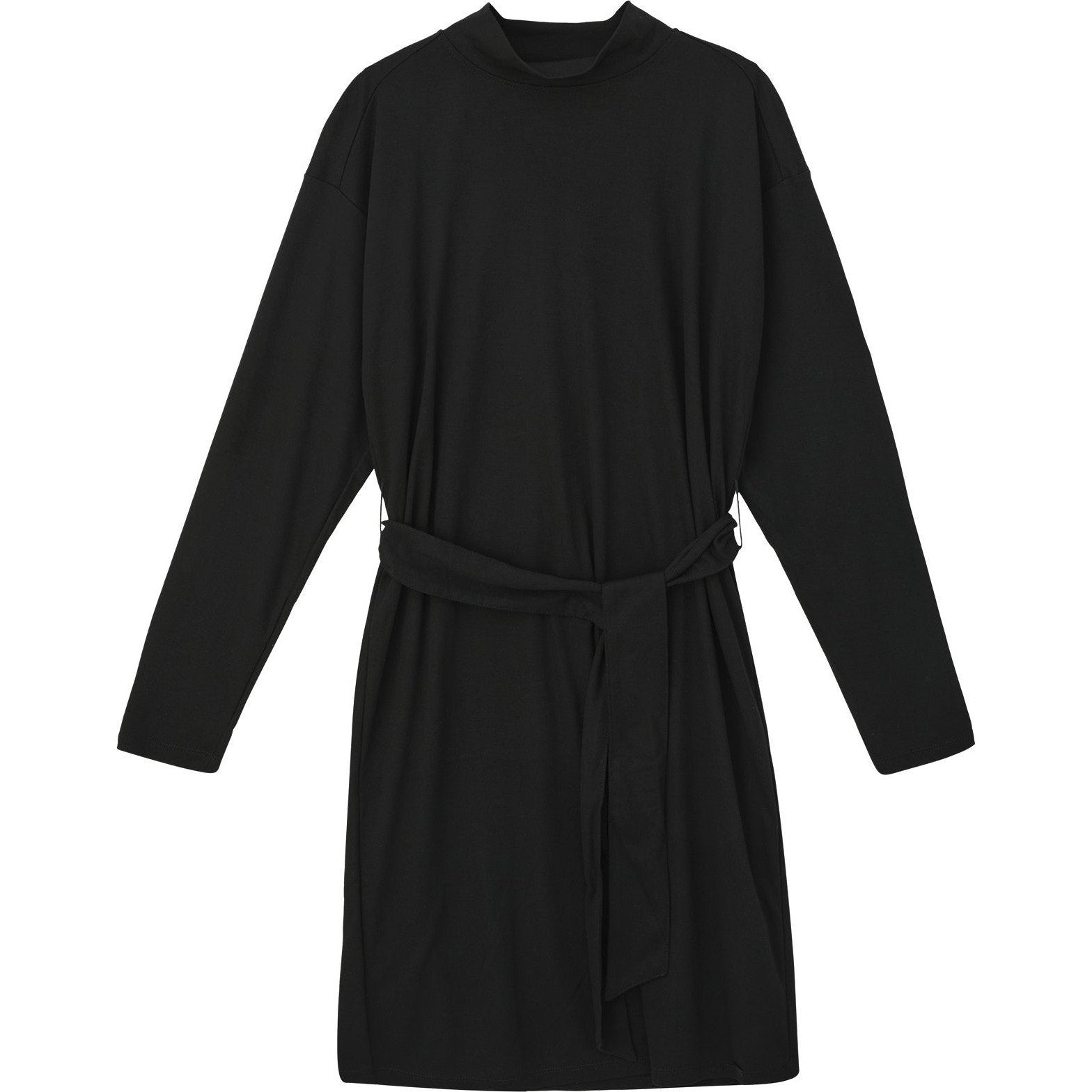QS s.Oliver Women's Black Jersey Dress - Stand-Up Collar & Belt
