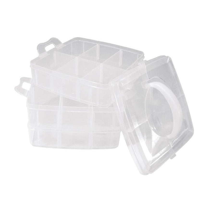 Rayher Stackable Craft Sorting Box with Handle, 3 Tiers, 18 Adjustable Compartments