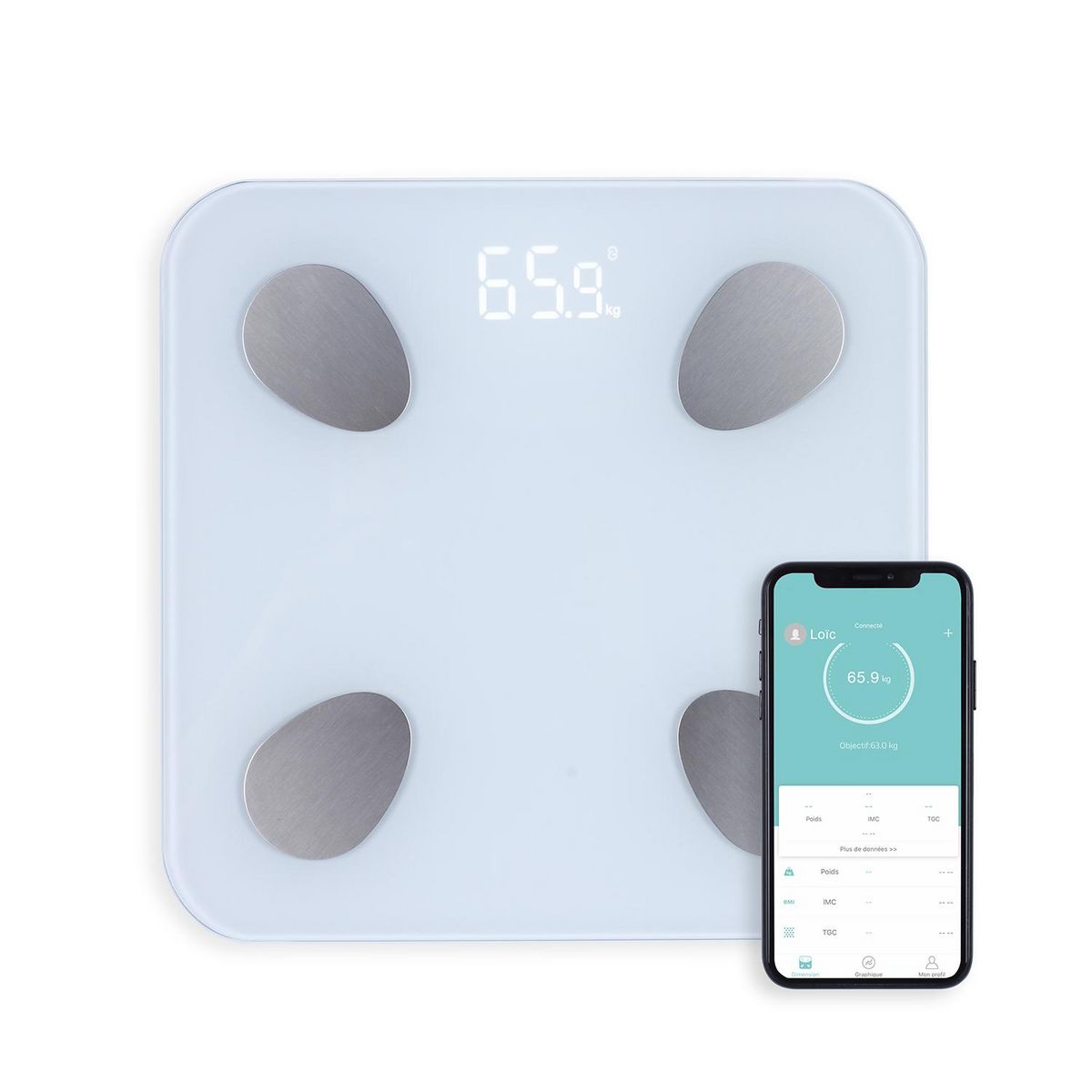 LIVOO Smart Connected Body Weight Scale: 180kg Capacity, 100g Precision