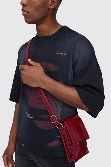 Stylish Men's Mini Faux Leather Cross Body Bag - Burgundy Compact Design