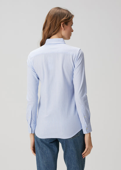 Polo Ralph Lauren Women's Custom Fit Blue Striped Oxford Cotton Shirt