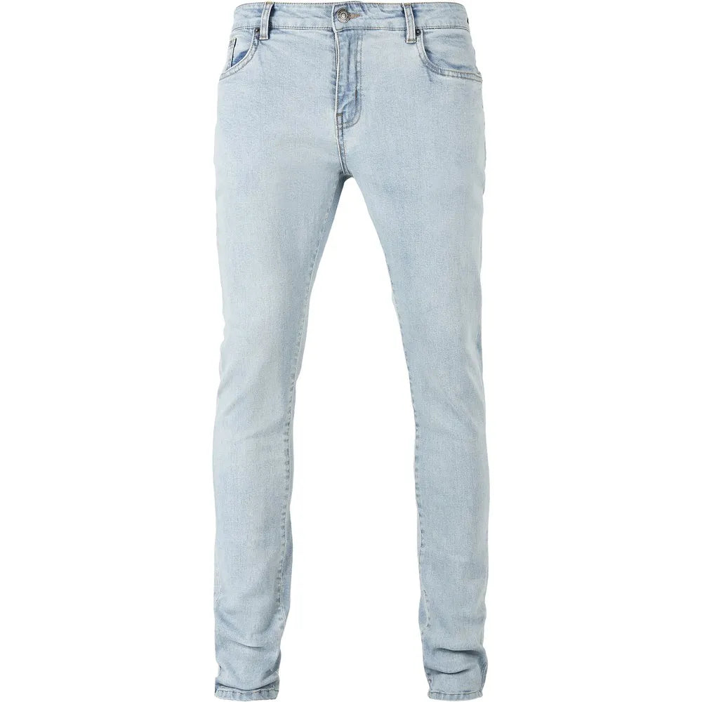 Men's Urban Classics Slim Fit Denim Jeans with Zipper Details Blue