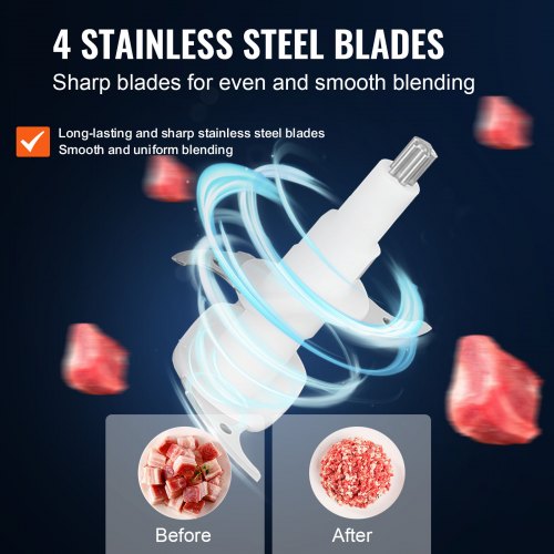 VEVOR 400W Electric Food Processor Meat Grinder with 4-Wing Stainless Steel Blades