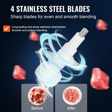 VEVOR 400W Electric Food Processor Meat Grinder with 4-Wing Stainless Steel Blades