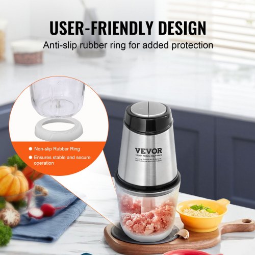 VEVOR 400W Electric Food Processor Meat Grinder with 4-Wing Stainless Steel Blades