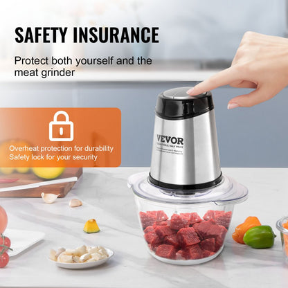 VEVOR 5-Cup Electric Food Processor: Glass Bowl, Powerful Chopping, Meat Grinder