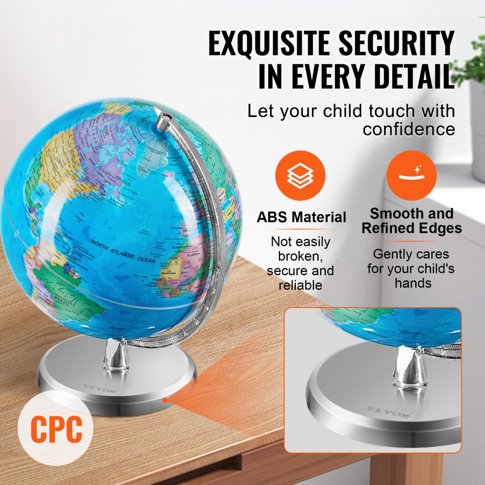 VEVOR 8-inch Educational Rotating World Globe with Stand & Time Zone Dial