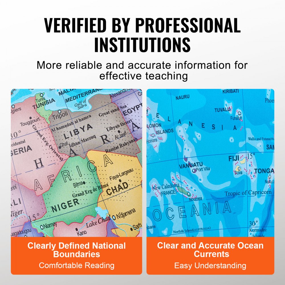 VEVOR 8-inch Educational Rotating World Globe with Stand & Time Zone Dial