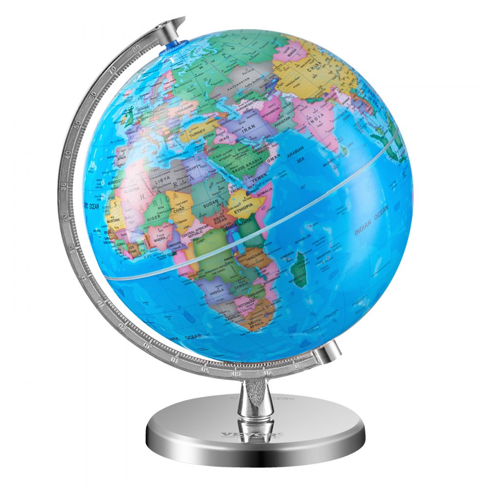 VEVOR 8-Inch Educational Rotating World Globe with Stand, Time Zone, ABS Material