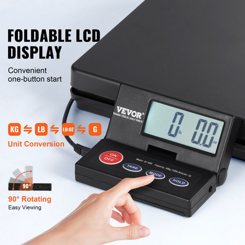 VEVOR 110lb Digital Shipping Scale with Foldable LCD, Timer, Tare