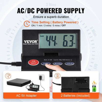 VEVOR 110lb Digital Shipping Scale with Foldable LCD, Timer, Tare