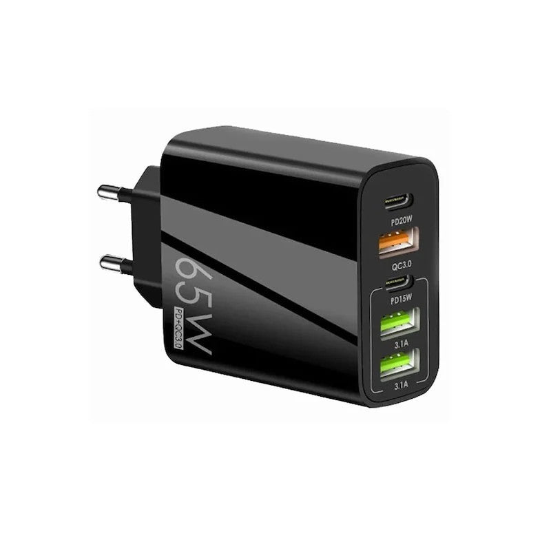 Universal 65W USB-C Fast Charger F002 for Laptops & Phones, Black/White