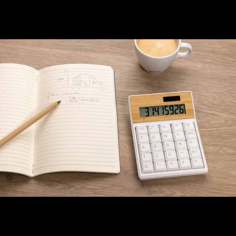 Sustainable 8-Digit Solar Calculator Recycled Plastic Bamboo Eco-Friendly Office Essential