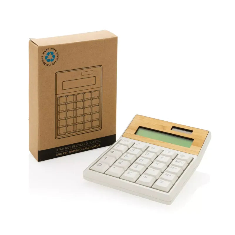 Sustainable 8-Digit Solar Calculator Recycled Plastic Bamboo Eco-Friendly Office Essential