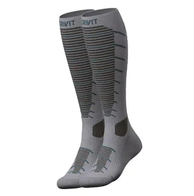 CRIVIT Wool Knee-High Socks grey with green strips