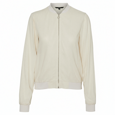 Chic High-Neck Bomber Jacket with Elastic Cuffs - Viscose Linen Blend