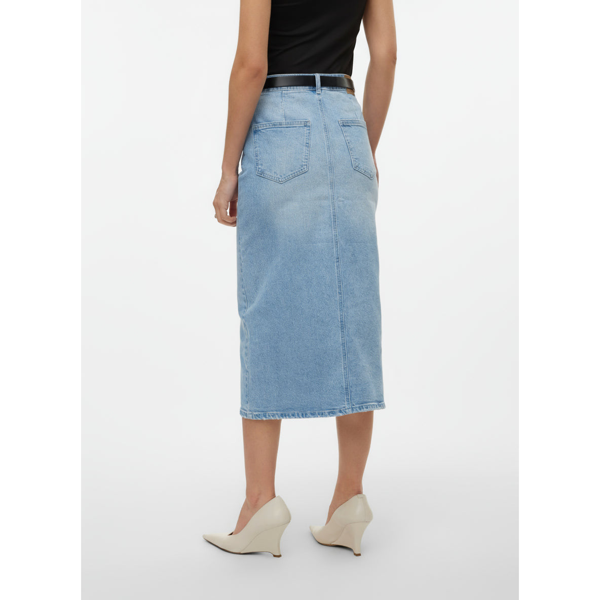 Stylish High Waist Light Blue Denim Long Skirt with Front Slit