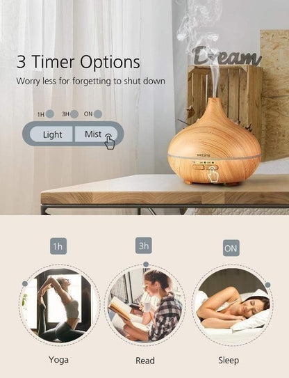 VicTsing HM057B Ultrasonic Oil Diffuser 150ml Wood Grain