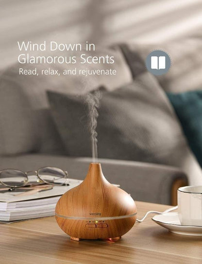 VicTsing HM057B Ultrasonic Oil Diffuser 150ml Wood Grain