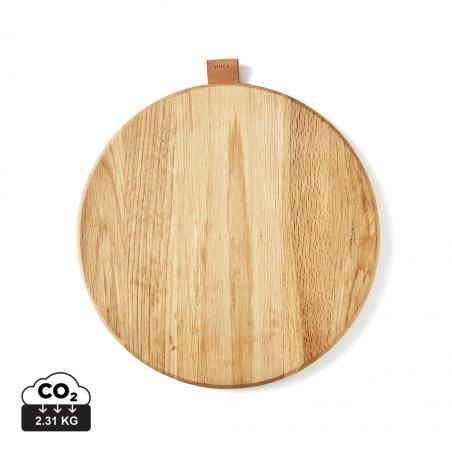 Elegant VINGA Alcamo Round Oak Serving Tray with Faux Leather Detail - Gomix Brands Outlet