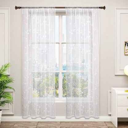WOLTU  Linen-Style Semi-Transparent Living Curtain Set 140x225cm