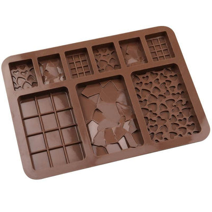 Vedini 9-Cavity Multi-Shape Silicone Chocolate Bar Mold – Waffle Heart Bar