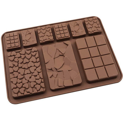 Vedini 9-Cavity Multi-Shape Silicone Chocolate Bar Mold – Waffle Heart Bar