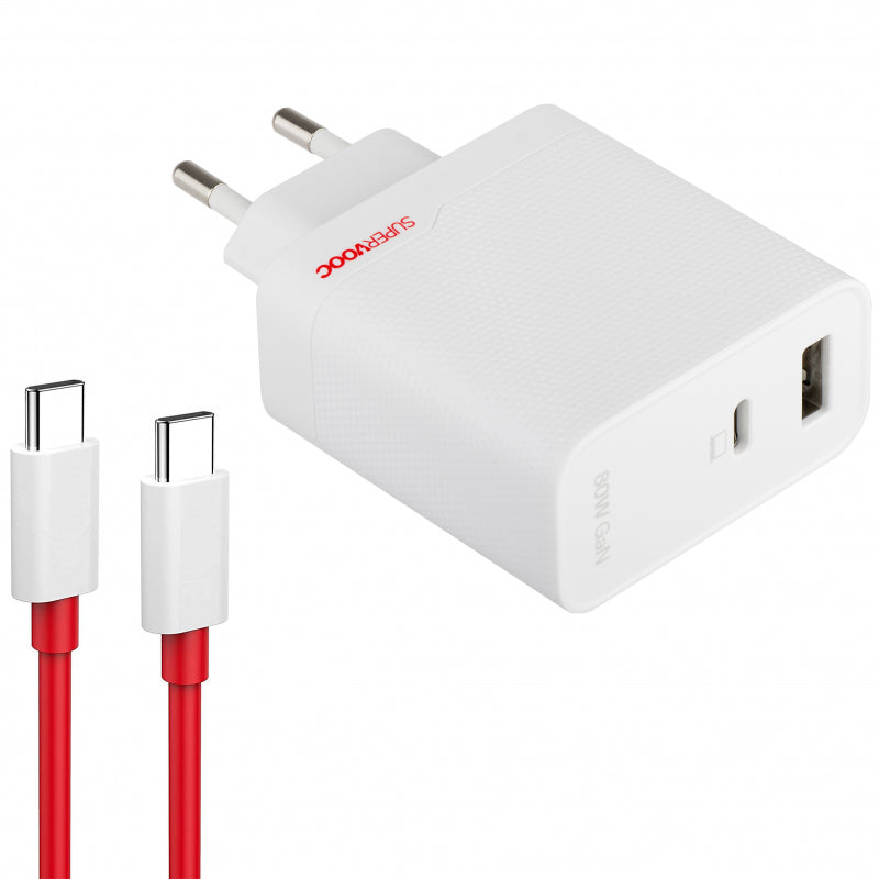 OnePlus SUPERVOOC 80W GaN Dual-Port Wall Charger with USB-C Cable White