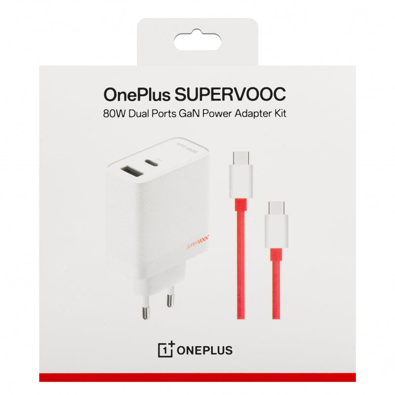 OnePlus SUPERVOOC 80W GaN Dual-Port Wall Charger with USB-C Cable White