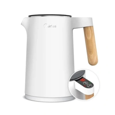 Midea White 1.5L Stainless Steel Kettle: Precise Temperature, Fast Boil, BPA-Free
