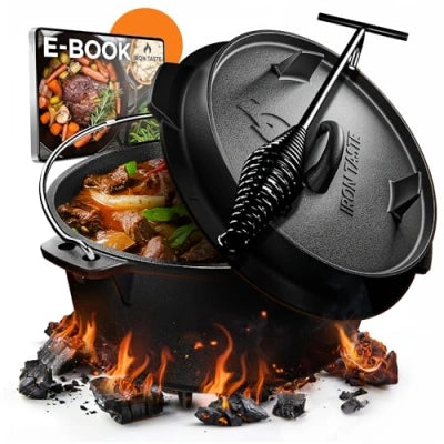 Iron Taste Pre-Seasoned 12L Cast Iron Dutch Oven with Lid Lifter