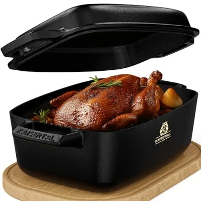Kaisertal XL Cast Iron Oval Roaster, Non-Stick, Oven Safe, Induction Cooker
