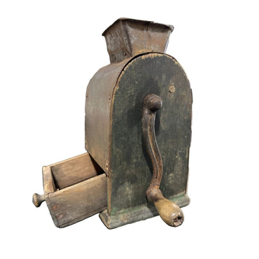 Charming Rare Vintage Hand-Crank Coffee Grinder Wooden Mill Manual Bean
