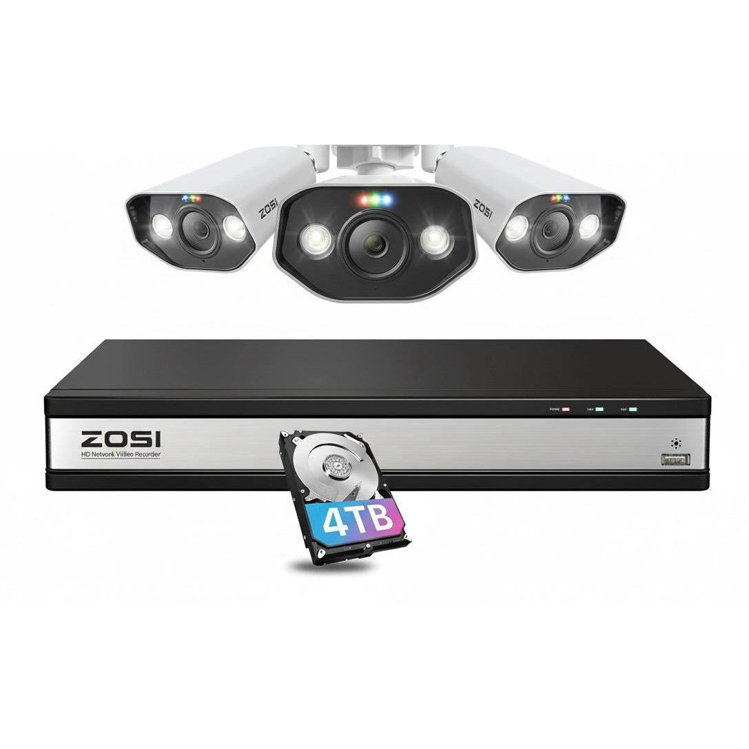 ZOSI 16CH 4K PoE Security Camera System with 2 Way Audio,H.265+ 8MP 16CH NVR with 4TB HDD for 24/7 Recording,3X 5MP PoE IP Cameras Indoor Outdoor with Person Vehicle Detection,Color Night Vision