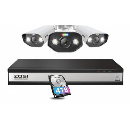 ZOSI 16CH 4K PoE Security Camera System with 2 Way Audio,H.265+ 8MP 16CH NVR with 4TB HDD for 24/7 Recording,3X 5MP PoE IP Cameras Indoor Outdoor with Person Vehicle Detection,Color Night Vision